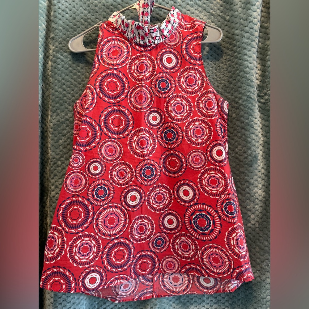 Tyler Boe Women’s High Neck Ruffle Tank Top Whale & Fish Print